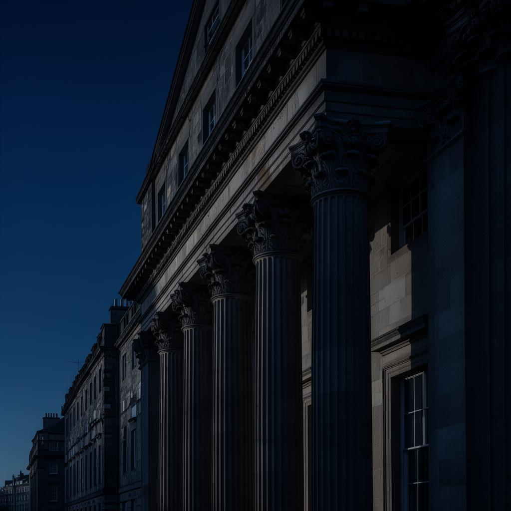 Classical Georgian stone columns of a St James's Square building, London